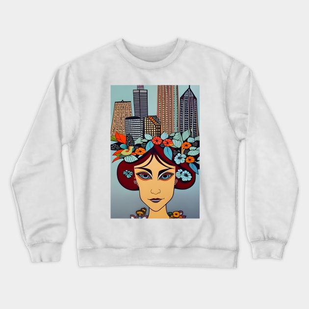 Woman with flowers in her hair Crewneck Sweatshirt by Colin-Bentham